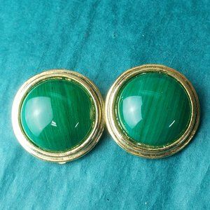 2/10$ Vintage statement round earrings green and gold tone